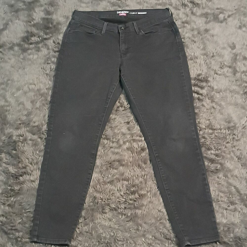 DENIZEN from Levi's Women's Black Denim Jeans 5-Pocket Logo Button Solid Dark